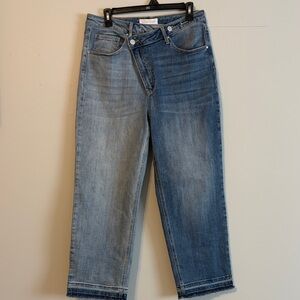 Risen:  Straight Leg distressed Jeans raw hem.  - Blue 11/30 is tag.